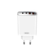 XO Cargador Rapido - USB-A 22.5W - 2 Puertos Tipo C - Multiples Voltajes - Alta Eficiencia - Color Blanco