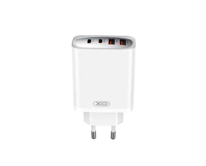XO Cargador Rapido - USB-A 22.5W - 2 Puertos Tipo C - Multiples Voltajes - Alta Eficiencia - Color Blanco
