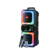 XO F55 Altavoz Karaoke - Bluetooth 5.0 - 20W - Funcion TWS - Iluminacion RGB - Microfono con Cable Incluido - Bluetooth, FM, USB y MicroSD - Color Negro
