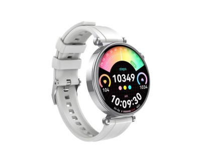 XO GT4 Mini Reloj Smartwatch Pantalla Redonda 1.32\" AMOLED - Multideporte - Monitoreo del Sueño - Llamadas BT - IP68 - Color Plata