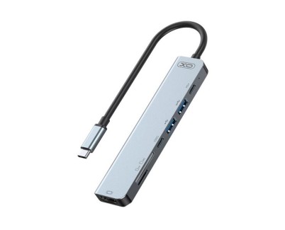 XO Hub USB Tipo C - 1 HDMI - 2 USB - Lector de Tarjetas - 2 USB Tipo C - Cable 15cm - Color Gris