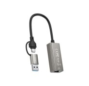 XO HUB018 Adaptador de Red RJ45 a USB 3.0 y USB-C - Color Plata
