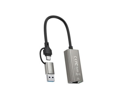 XO HUB018 Adaptador de Red RJ45 a USB 3.0 y USB-C - Color Plata
