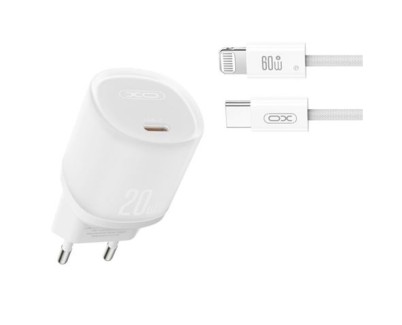 XO L143 Cargador de Corriente 20W - USB-C - PD 3.0 y QC 3.0 - Incluye Cable USB-C a Lightning - Color Blanco
