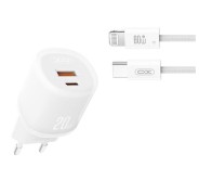 XO L144 Cargador de Corriente 20W - USB-A y USB-C - PD 3.0 - Incluye Cable USB-C a Lightning - Color Blanco