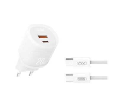 XO L144 Cargador de Corriente 20W - USB-A y USB-C - PD 3.0 - Incluye Cable USB-C - Color Blanco