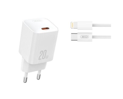 XO L146 Cargador de Corriente 20W - USB-C - PD 3.0 y QC 3.0 - Incluye Cable USB-C a Lightning - Color Blanco