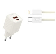 XO L147 Cargador de Corriente 20W - USB-A y USB-C - Carga Rapida - Incluye Cable USB-C a Lightning - Color Blanco