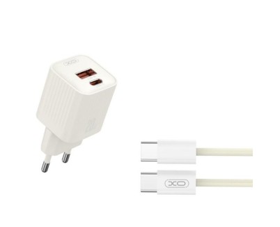 XO L147 Cargador de Corriente 20W - USB-A y USB-C - Carga Rapida - Incluye Cable USB-C - Color Blanco