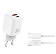 XO L149 Cargador de Corriente 30W - USB-A y USB-C - Alto Rendimiento - Incluye Cable USB-C a USB-C - Color Blanco