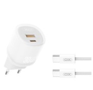XO L151 Cargador de Corriente 30W - USB-A y USB-C - GaN - Incluye Cable USB-C - Color Blanco