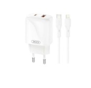 XO L158 Cargador de Corriente 20W - USB-A y USB-C - Alto Rendimiento - Incluye Cable USB-C a Lightning - Color Blanco