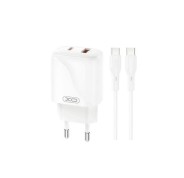 XO L158 Cargador de Corriente 20W - USB-A y USB-C - Alto Rendimiento - Incluye Cable USB-C - Color Blanco