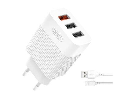 XO L72 Pack Cargador de Corriente 1x USB-A 18W Carga Rapida 3.0, 2x USB-A + Cable USB-A a MicroUSB
