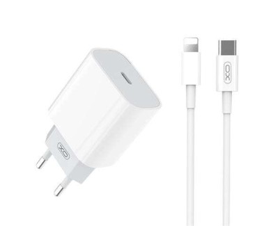 XO L77 Pack Cargador de Corriente 1x USB-C 20W Carga Rapida + Cable USB-C a Lightning 1m