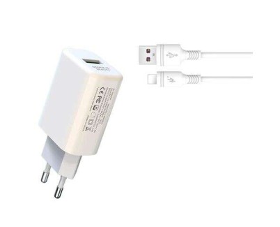XO L85D Cargador de Corriente 18W + Cable Lightning - Carga Rapida - Proteccion Sobretensiones - Color Blanco