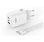 XO XOL139 Cargador Universal de Pared 65W - Carga Rapida - 2x USB-C, 1x USB-A - Cable USB-C - Color Blanco