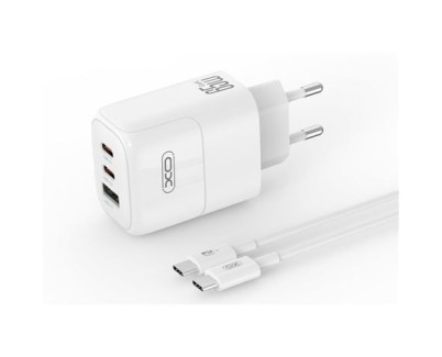 XO XOL139 Cargador Universal de Pared 65W - Carga Rapida - 2x USB-C, 1x USB-A - Cable USB-C - Color Blanco
