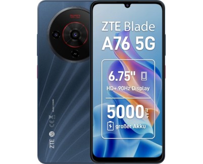 ZTE Blade A76 5G Smartphone Pantalla 6,75\" - 6+6 GB RAM - 128 GB - 90 Hz - Camara 50 MP -  Bateria 5000 mAh - Color Negro