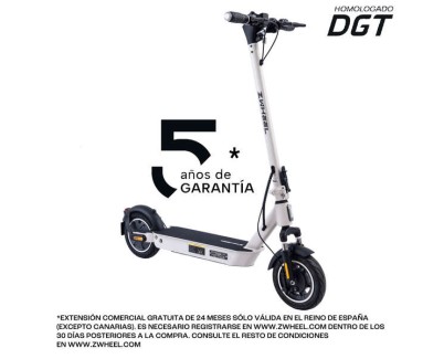 Zwheel ZFox Max Artic White Patinete Electrico Motor 400W - Homologado DGT - Velocidad hasta 25Km/h - Autonomia hasta 50km - 3 Modos de Conduccion - Carga Maxima 100kg - Ruedas 10\"