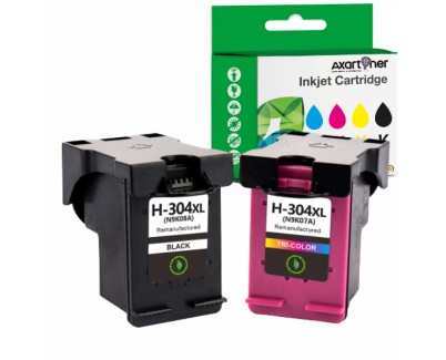 Compatible Pack HP 304XL (Negro 1 ud. + Tricolor 1 ud.) Cartuchos de Tinta N9K08AE / N9K07AE (muestra nivel de tinta)